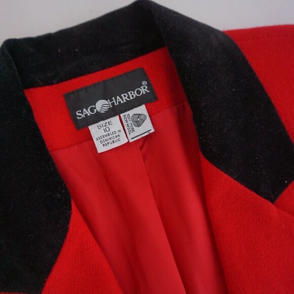 Vintage Sag Harbor Red 100% Wool w Black Collar Single Button Blazer Size 10 - Picture 11 of 13